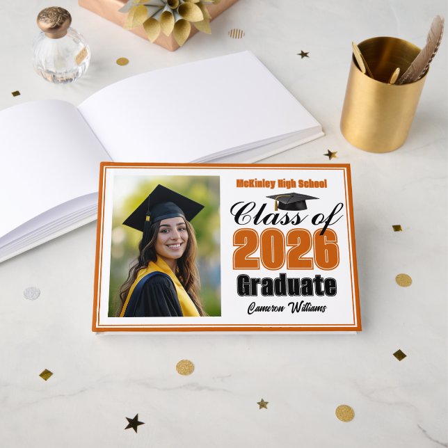 Libro De Visitas Orange Class of 2026 Photo Small Graduation (Anverso Abierto)