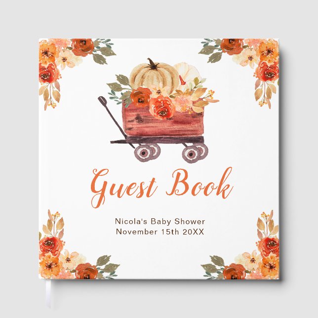 Libro De Visitas Orange Floral Pumpkin Truck Baby Shower Guest Book (Anverso)