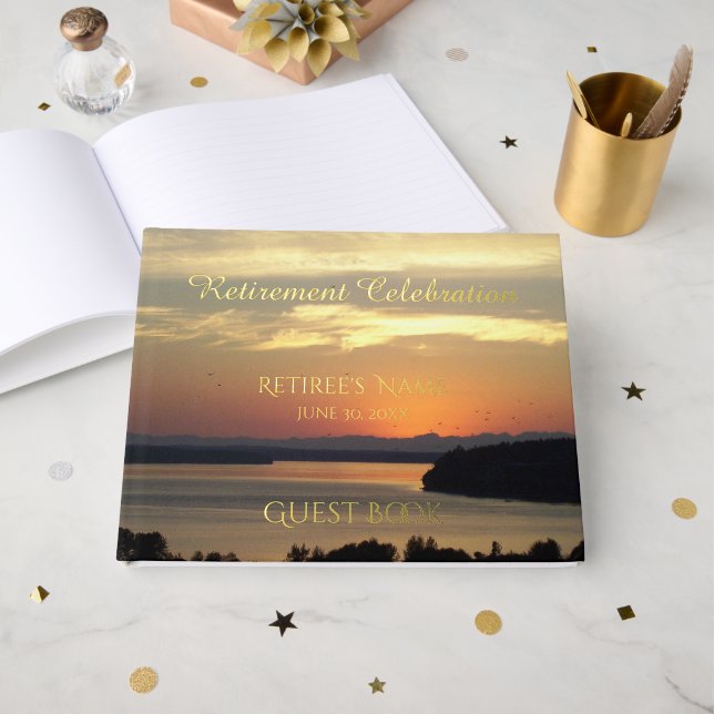 Libro De Visitas Orange Sunset Retirement Celebration (Anverso Abierto)