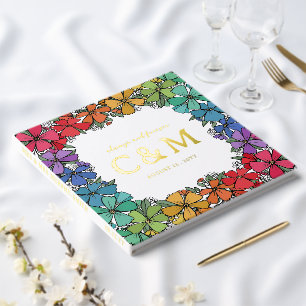 Libro De Visitas Orgullo floral arcoiris Wreath Gold Boda LGBTQ