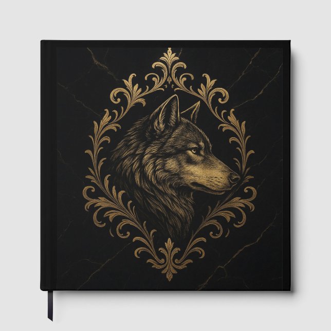 Libro De Visitas Ornamentaler Wolf in Goldtönen (Anverso)