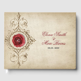 Libro De Visitas Ornamento Beige Y Rosa Rojo