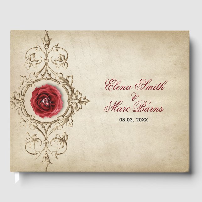 Libro De Visitas Ornamento Beige Y Rosa Rojo (Anverso)