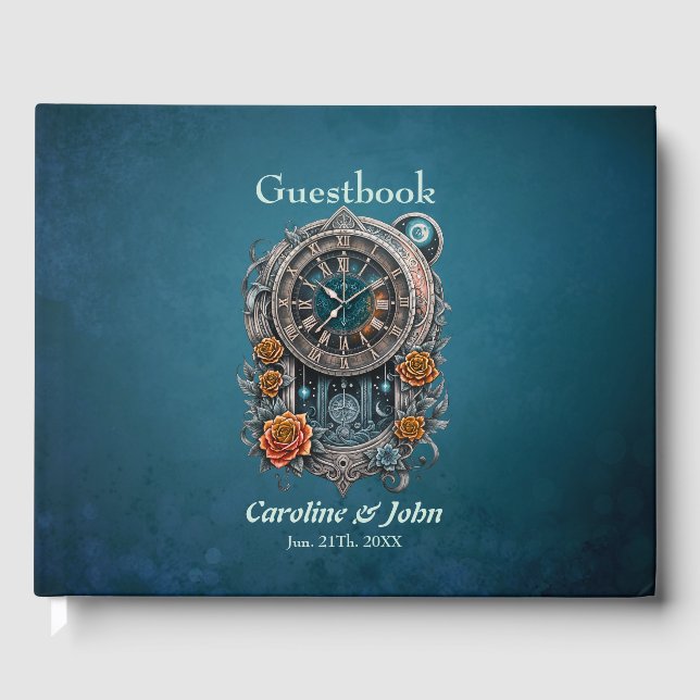 Libro De Visitas Ornate Steampunk Clock con Rosas. (Anverso)