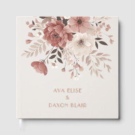 Libro De Visitas Oro Boda floral rosado moderno y turbio