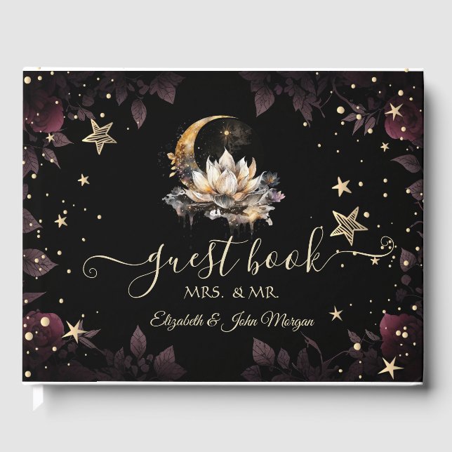 Libro De Visitas Oro celestial rosas de sol,luna,estrellas Cielo no (Anverso)