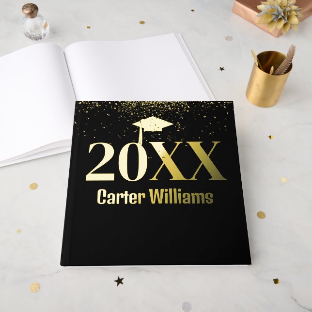 Libro De Visitas Oro de graduación y negro (Anverso Abierto)