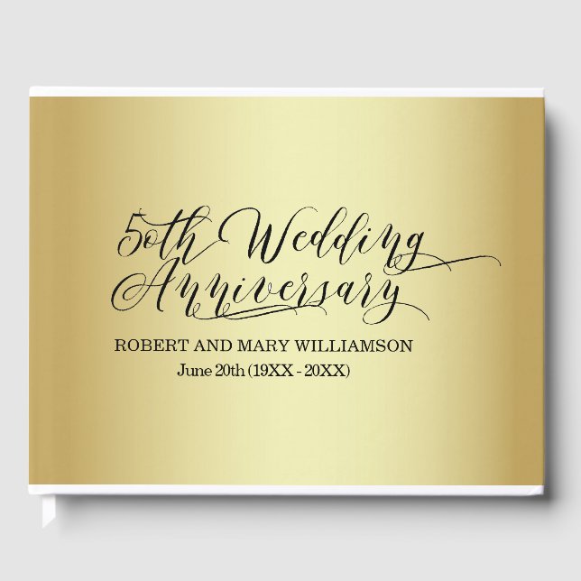 Libro De Visitas Oro del 50 aniversario Boda personalizado (Anverso)