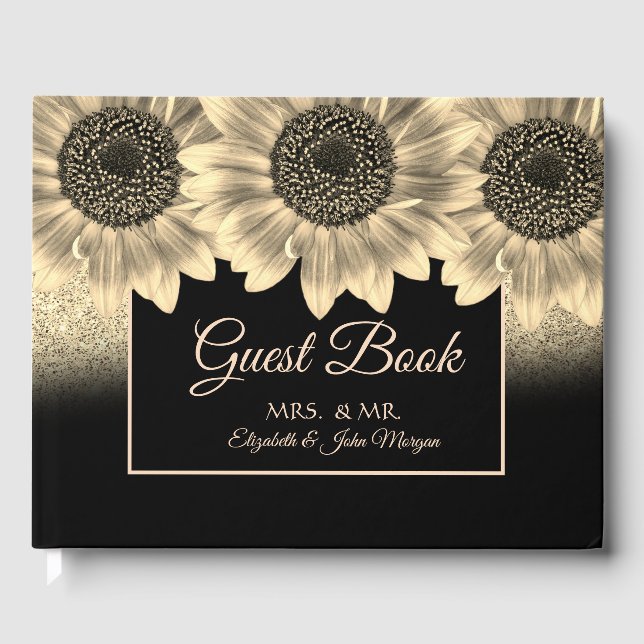 Libro De Visitas Oro, girasoles, Boda Purpurina (Anverso)