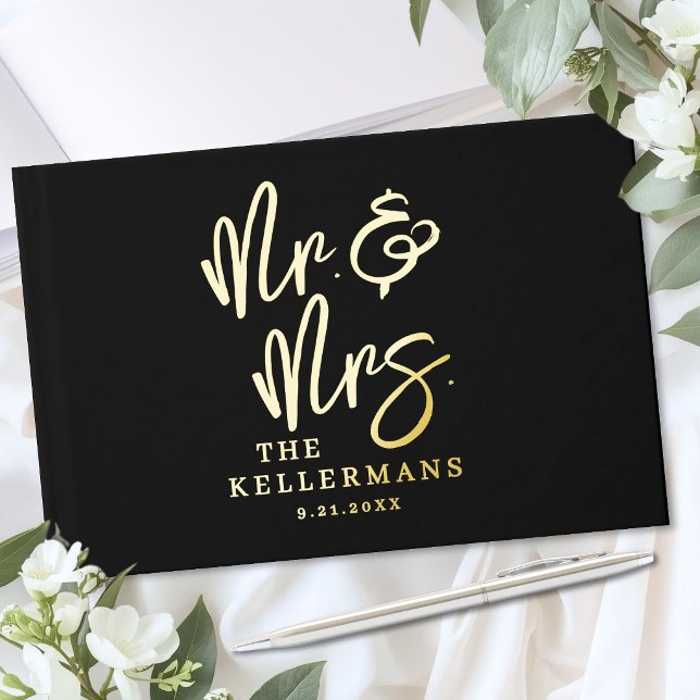 Libro De Visitas Oro Negro de Boda Personalizado (Personalized Black Wedding Gold Foil Guest Book)