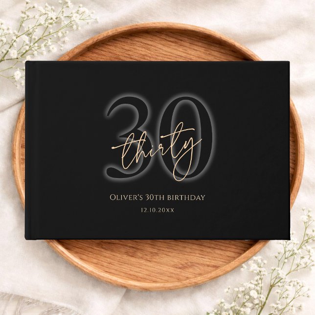 Libro De Visitas Oro Negro Moderno Cumpleaños 30 (Modern Black Gold 30th Birthday Guest Book)