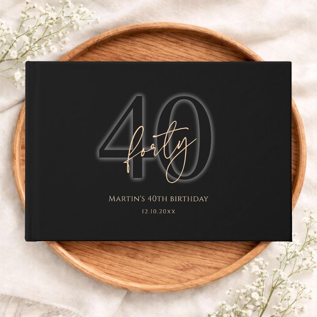 Libro De Visitas Oro Negro Moderno Cumpleaños 40 (Modern Black Gold 40th Birthday Guest Book)