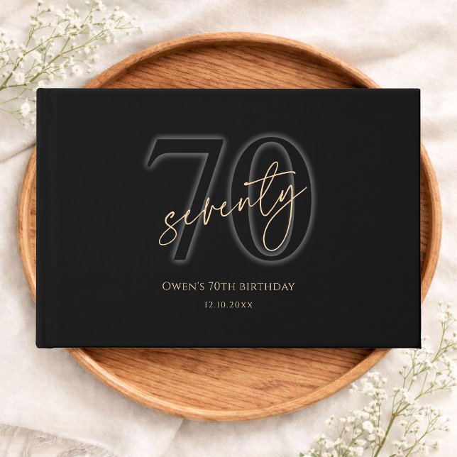 Libro De Visitas Oro Negro Moderno Cumpleaños 70 (Modern Black Gold 70th Birthday Guest Book)