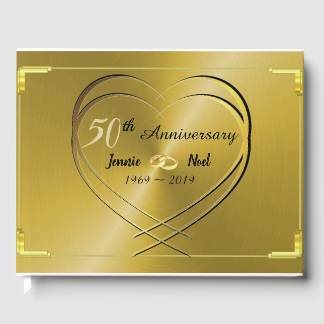 Libro De Visitas Oro personalizado 50 aniversario Boda (Anverso)