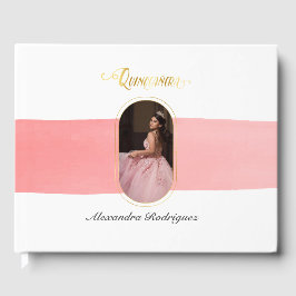 Libro De Visitas Oro y foto rosa Rosa Quinceanera