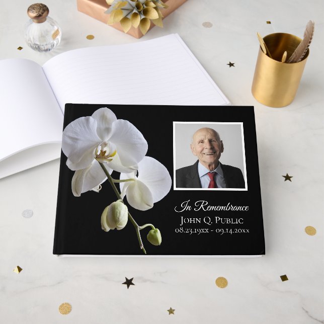 Libro De Visitas Orquídea Blanca sobre la foto conmemorativa del fu (Anverso Abierto)