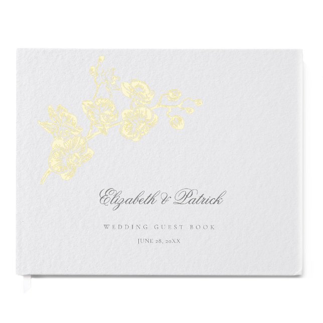 Libro De Visitas Orquídea Vos Boda formal moderno (formal wedding guest book orchids gold foil modern classic traditional art ivory elegant royal)