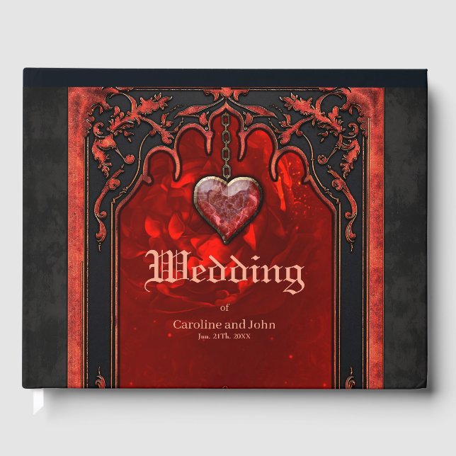 Libro De Visitas Oscuridad real, corazón gótico y cráneo. (Anverso)