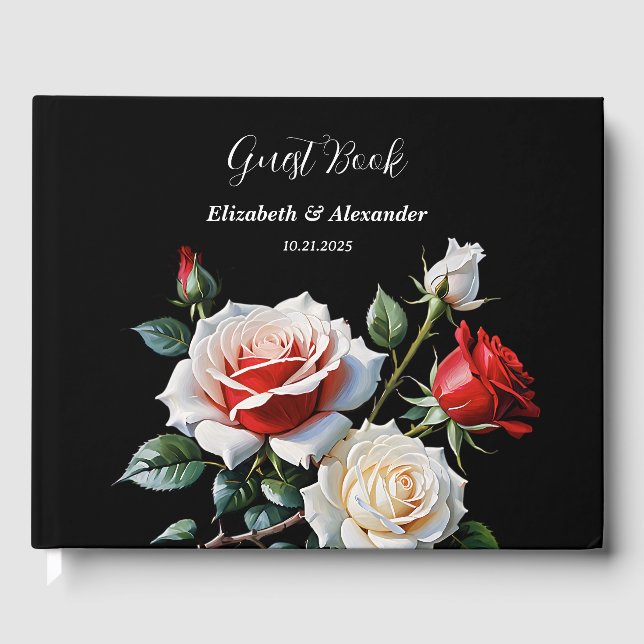 Libro De Visitas Oscuro Rosado blanco rojo rosas floral boda  (Anverso)