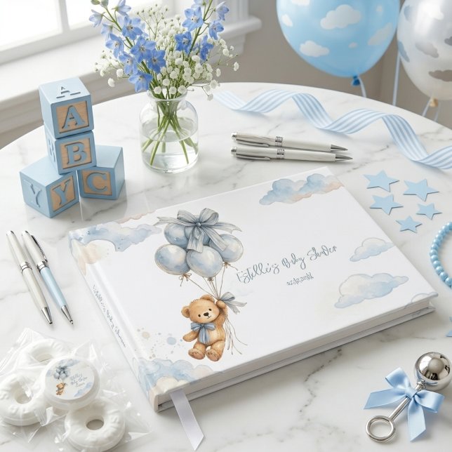 Libro De Visitas Osito de lazo azul Globos Nubes Niño (Subido por el creador)