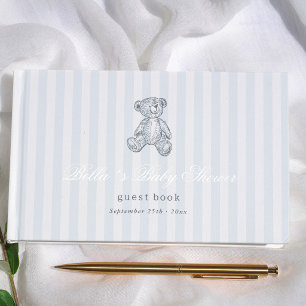 Libro De Visitas Osito de peluche vintage rayas azules Baby Shower
