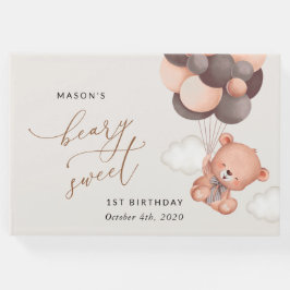 Libro De Visitas Oso Bebé, Globos Marrones, Primer Cumpleaños