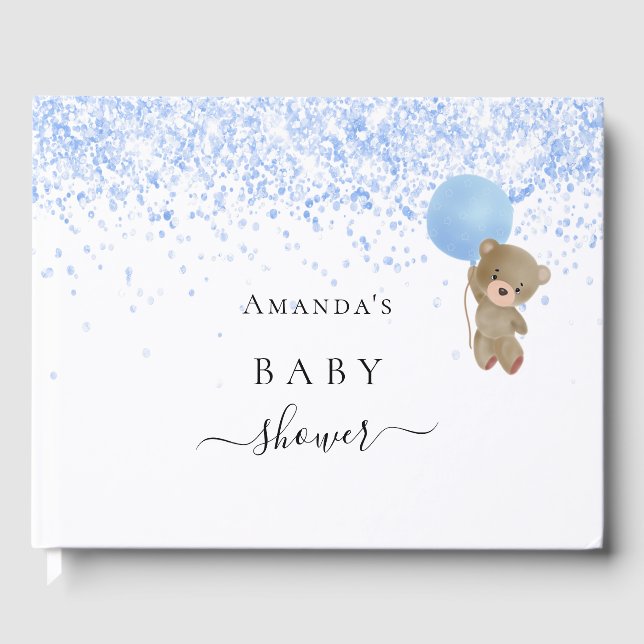 Libro De Visitas Oso de peluche azul de Baby Shower (Anverso)
