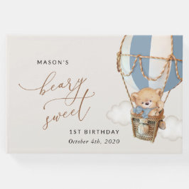 Libro De Visitas Oso de peluche, globo de aire caliente azul, prime