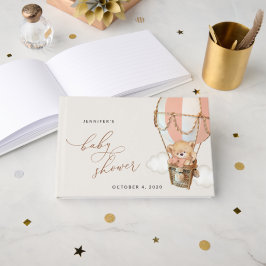 Libro De Visitas Oso de peluche, globo de aire caliente rosado, Bab