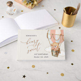 Libro De Visitas Oso de peluche, globo de aire caliente rosado, pri