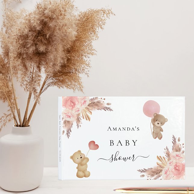 Libro De Visitas Oso de peluche rosa de pasto pampas de Baby Shower (Subido por el creador)