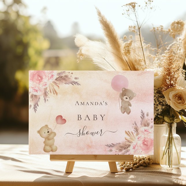 Libro De Visitas Oso de peluche rosa de pasto pampas de Baby Shower (Subido por el creador)