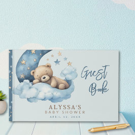 Libro De Visitas Oso de peluche sobre el Baby Shower azul de la lun