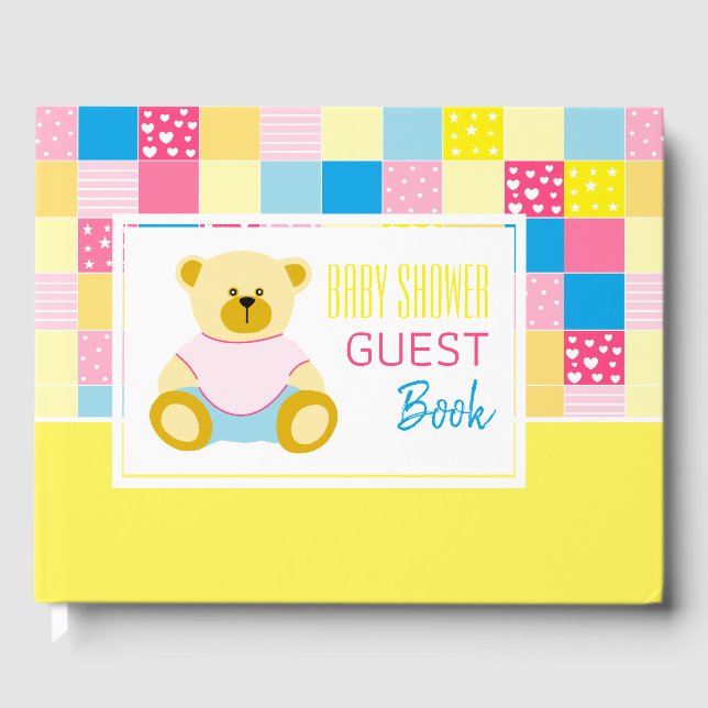 Libro De Visitas Oso dorado de trabajo en mosaico, Baby Shower (Anverso)