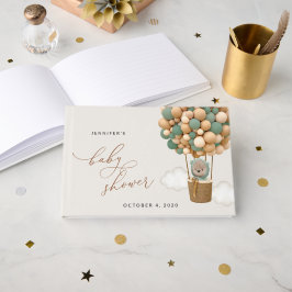 Libro De Visitas Oso, globos verdes, globo de aire caliente, Baby S