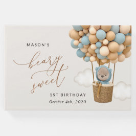 Libro De Visitas Oso lindo, globos azules, primer cumpleaños