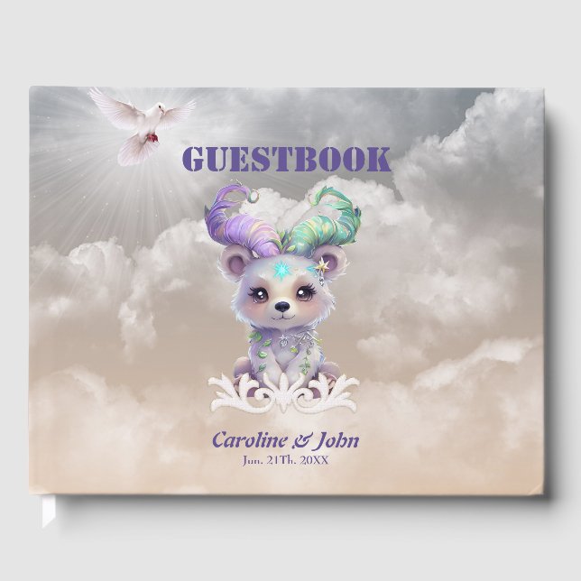 Libro De Visitas Oso mágico en purpurina pastel. (Anverso)