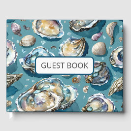 Libro De Visitas Ostras Clamas Seashels Patrón Azul