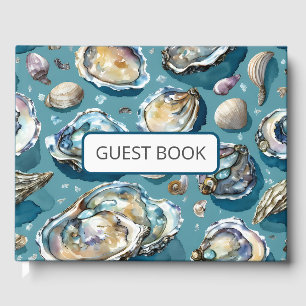 Libro De Visitas Ostras Clamas Seashels Patrón Azul
