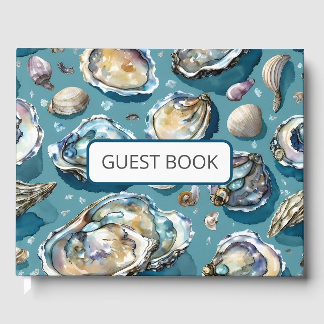 Libro De Visitas Ostras Clamas Seashels Patrón Azul (Anverso)
