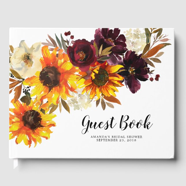 Libro De Visitas Otoño Bouquet Sunflowers Floral Bridal Shower (Anverso)