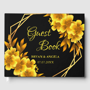 Libro De Visitas Otoño romance caída geométrica floral de oro y neg