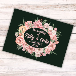 Libro De Visitas Oval rosado y beige de las flores en Boda verde