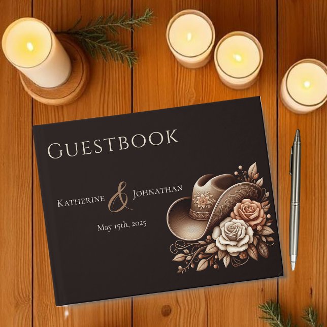 Libro De Visitas País Gorra de Vaquera Occidental con Flores (Country Western Cowgirl Hat with Flowers Guest Book )