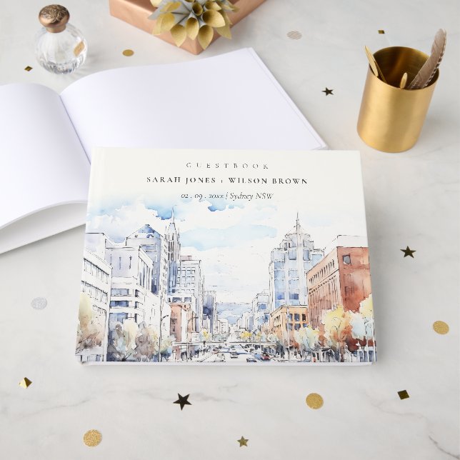 Libro De Visitas Paisaje acuarela de boda en Omaha Nebraska (Anverso Abierto)