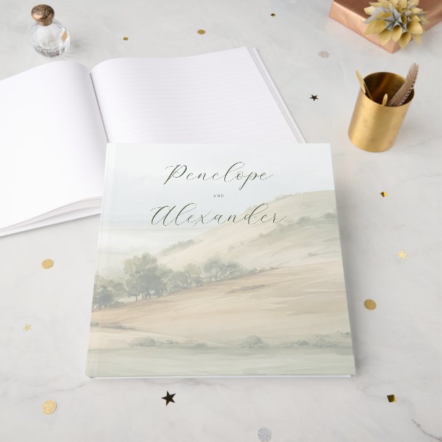 Libro De Visitas Paisaje Acuarela Muted Pacífico (Anverso Abierto)
