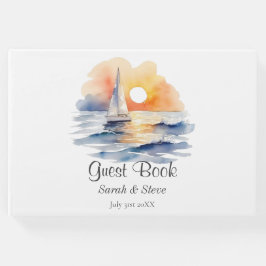 Libro De Visitas Paisaje marino de puesta de sol con velero en acua