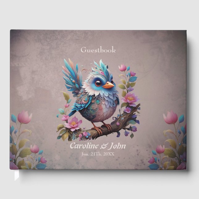 Libro De Visitas Pájaro majestuoso sentado en una rama (Anverso)