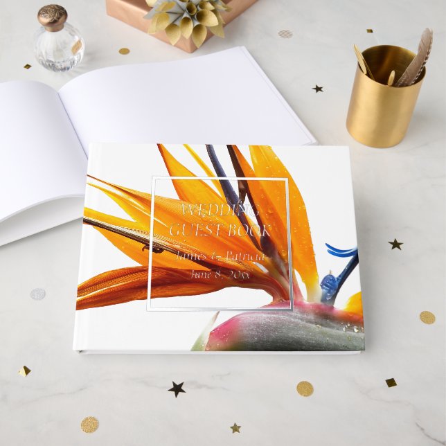 Libro De Visitas Pájaro tropical de Paraíso Boda floral (Anverso Abierto)