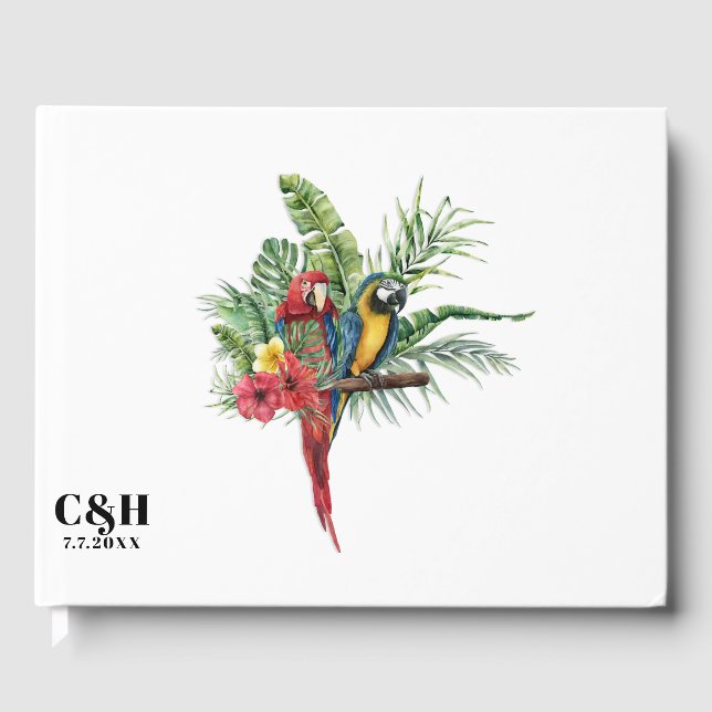 Libro De Visitas Pájaros del Paraíso Isleño Floral Tropical de Boda (Anverso)